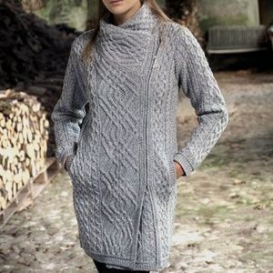 Aran Crafts Merino Wool Cable Knit Sweater Coat / Dress xs